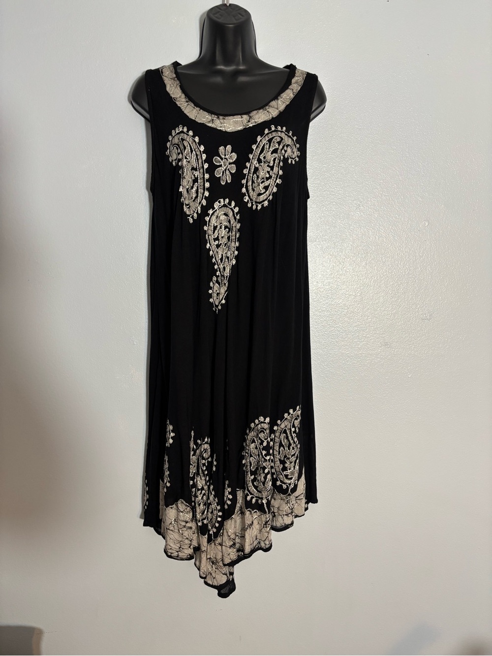 Black Embroidered Tank Dress with Ivory Paisley Accents